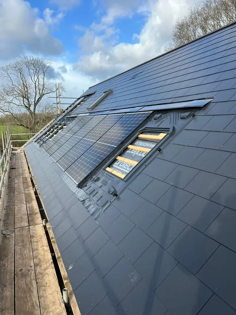 In-roof solar panels integrated into new-build slate roof