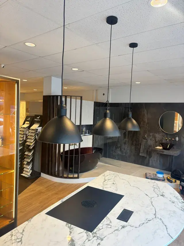 Commercial pendant lighting installation in Dorset showroom